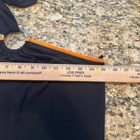 Entrancy women’s vintage black halter Midi dress w orange trim no size tag - Picture 4 of 5